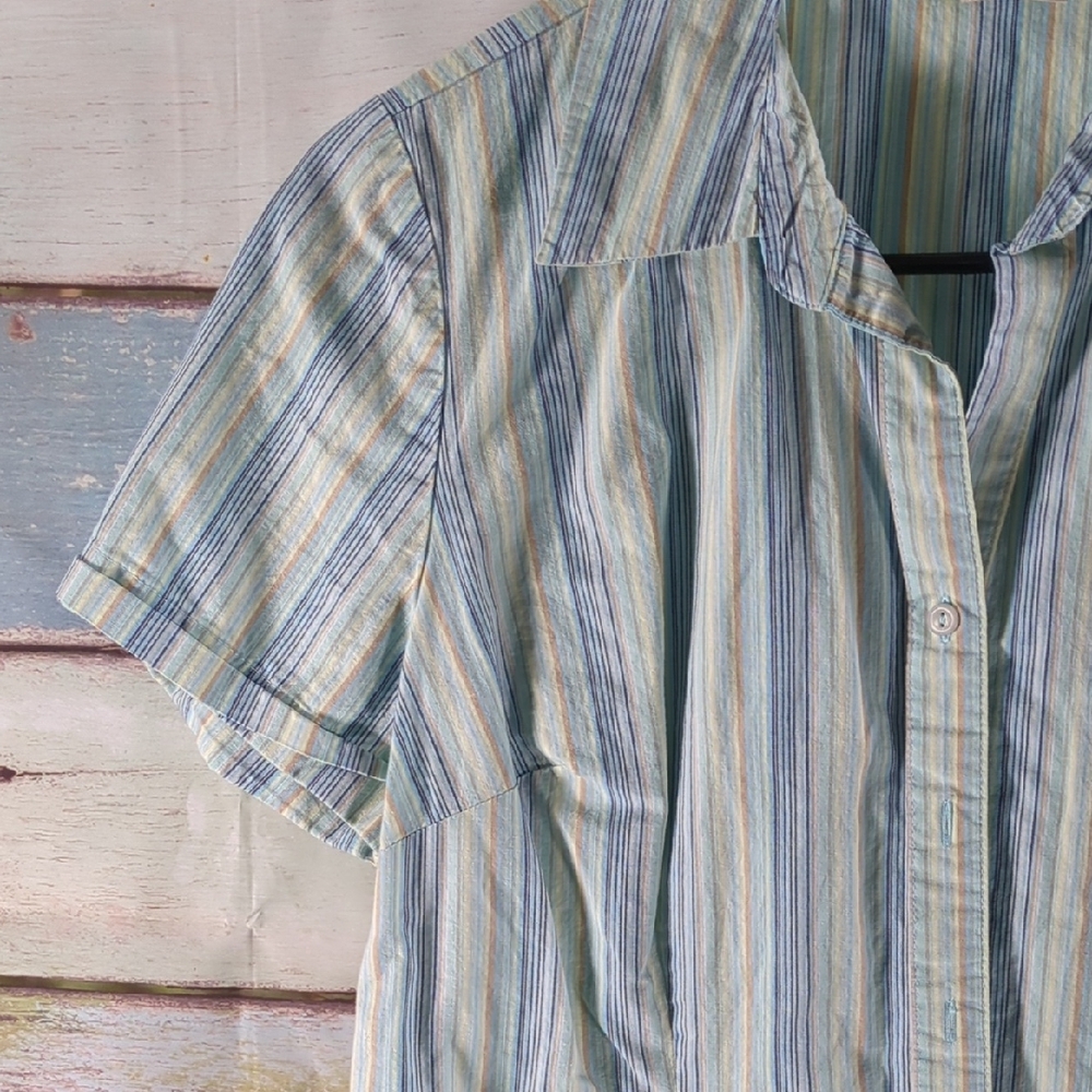 St. John's Bay Green and Blue Button Down Shirt - Picture 3 of 4
